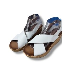 White Crisscross Cork Wedge Sandals - Women